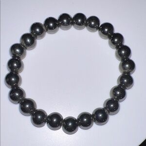 Hematite Beaded Stretch Bracelet - Shiny Dark Gray